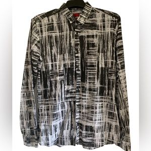HUGO BOSS Men’s black white cotton dress Shirt LARGE